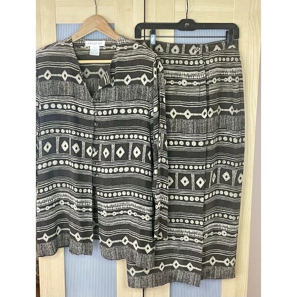 VINTAGE Jones New York Skirt & Top Set Women Sz 10 Silk Long Flowing Slimming - Picture 1 of 6